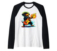 Vintage Dachshund Weenie Che Suona la Chitarra Divertente Maglia con Maniche Raglan