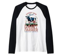 Vintage Dairy Farmer Mucca - Retro Support Local Dairy Farmer Maglia con Maniche Raglan