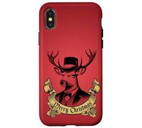 Vintage Dapper Stag Merry Christmas formale Holiday Graphic Custodia per iPhone X/XS