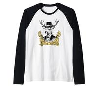 Vintage Dapper Stag Merry Christmas Formale Holiday Graphic Maglia con Maniche Raglan