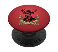 Vintage Dapper Stag Merry Christmas formale Holiday Graphic PopSockets PopGrip Adesivo