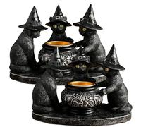 Vintage Dark Witch Cat Candle Holder, Gothic Black Cat Candle Holder with Witch Hat, Black Cats Halloween Decor, Halloween Decorations Indoor Party Mantel Coffe Table Centerpiece Decor(2Pcs)