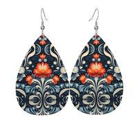 Vintage Decorative Tattoos orecchini in pelle stampata su entrambi i lati int e forma di gocce d'acqua, creativo, leggero e romanzo, colori vivaci e vivaci.