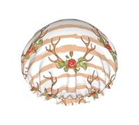 Vintage Deer Elk Christmas Floral Flowers Cuffia da doccia Donna Cappucci per capelli lunghi riutilizzabili con fascia elastica Cappello da doccia a doppio strato per adulti Bambini