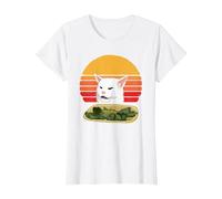 Vintage Discutere Bianco Gatto Meme Retro 80 Stile Sole Maglietta, Donna, Bianco, XL
