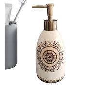 Vintage Dispenser, Ceramic Soap Bottle, Pump Bottle with Ribbed Texture | Aesthetic Liquid Container, Dispenser with Classic Look, Container for Bathroom Counter