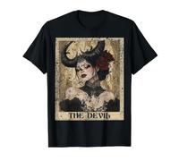 Vintage Distressed The Devil Tarocco Card Moda Donna Maglietta con Stampa Grafica Economica