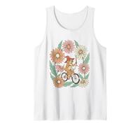 Vintage Dog Witch Equitazione Bicicletta Floreale Canotta