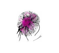 Vintage Donne Plume Fascinator Mesh Velo Fascia Accessori Styling Capelli Fiore Copricapo per Festa di Nozze Chiesa Nero+Rosa, Nero+Rosa Rosso