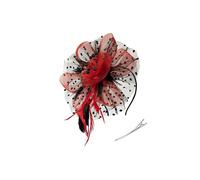 Vintage Donne Plume Fascinator Stile Retrò Velo Clip di Capelli Styling Accessori Copricapo per il Partito Corse di Cavalli Eventi Nero+rosso
