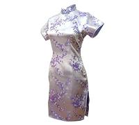 Vintage Drago e Phoenix Breve Qipao Elegante Donne Cheongsam Collare Mandarino Sexy Mini Vestito Cinese Oversize, Viola chiaro, XXXXXXL