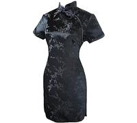 Vintage Drago e Phoenix Breve Qipao Elegante Donne Cheongsam Collare Mandarino Sexy Mini Vestito Cinese Oversize Nero 3 M