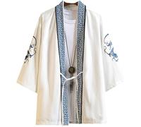 Vintage Dragon Phoenix Ricamo Kimono Cardigan Giapponese Samurai Abbigliamento Yukata Haori Obi Estate Beach Top, 2201 White, XL