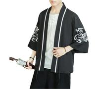 Vintage Dragon Phoenix Ricamo Kimono Cardigan Giapponese Samurai Abbigliamento Yukata Haori Obi Estate Beach Top, 2202 Black, XXL