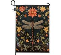 Vintage Dragonfly Bohemian Bug Animal Medieval Flower Botanical Art Print Black Flag Colore Vivido Bandiere Durevole Bandiera Per Interno Esterno Decorazione 30X45Cm