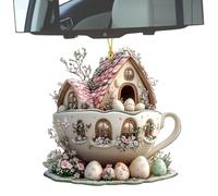 Vintage Easter Decoration, Egg Bunny House Ornament, Acrilico Keychain Charm with Landscape Design, Lightweight Decorative Pendente Accessory, Easter Ornament Retro Style, Seasonal Decor for Living