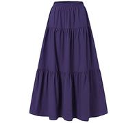 Vintage Elastico Vita A-Line Gonna Midi Lungo Tinta unita Pieghettato Big Hem Basic Svasato Gonne Lunghe, Viola, S
