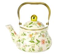 Vintage Enamel Tea Kettle,Thickened Enamel Teapot with Floral Design,Classic Floral Tea Kettles with Handle for Induction, Gas Stove, Home Kitchen Decor Gifts