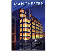 Vintage England Manchester The Daily Express Building Viaggio Poster Retro Wall Art Tela Poster Art Print Casa Decorazione Camera Decorazione Non incorniciato 30x45cm