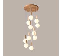 Vintage Entryway Foyer High Ceiling Mid Century Milk Glass Chandelier 5 Lights Wood Rustic Pendant Light Cluster Farmhouse Hanging Lamp for Spiral Staircase Living Room