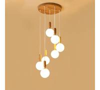 Vintage Entryway Foyer High Ceiling Mid Century Milk Glass Chandelier 5 Lights Wood Rustic Pendant Light Cluster Farmhouse Hanging Lamp for Spiral Staircase Living Room