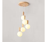 Vintage Entryway Foyer High Ceiling Mid Century Milk Glass Chandelier 5 Lights Wood Rustic Pendant Light Cluster Farmhouse Hanging Lamp for Spiral Staircase Living Room