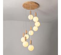 Vintage Entryway Foyer High Ceiling Mid Century Milk Glass Chandelier 5 Lights Wood Rustic Pendant Light Cluster Farmhouse Hanging Lamp for Spiral Staircase Living Room