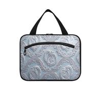 Vintage Europeo Fiori D'argento appeso trucco caso da viaggio con gancio, necessità di design trucco cosmetico borsa per accessori per le donne hotel bolso para maquillaje L, Fiori d'argento europei