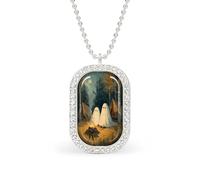 Vintage Fantasmi Campeggio nel Bosco Rettangolo Ciondolo Collana Argento Donne Gioielli Lega Portachiavi Tag Gioielli