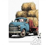 Vintage Farm Truck with Hay Bales Jigsaw Puzzle Impossibili 1000 Pezzi Decorazione Per La Casa. Rilassamento E Intelligence Per Adulti E Ragazzi Da 14 Anni 70x50cm/1000pcs