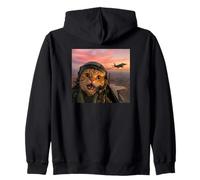 Vintage Fighter Pilot Cat Cool Looking Aviation Selfie Art Felpa con Cappuccio