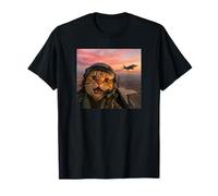 Vintage Fighter Pilot Cat Cool Looking Aviation Selfie Art Maglietta
