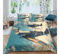 vintage fighter planesSet Di Copripiumino 3 Pezzi stampa 3D con cerniera war aviation art copripiumino con federa soffice ultra morbido e traspirante for bambini adulti ragazzi Single（140x200cm）
