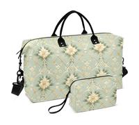 Vintage Fiori Forme Verde Giallo Decorativo Borsa A Mano Da Viaggio Tote Gym Bag con Toiletry Bag per Palestra Impermeabile Bolsa de Gym para Mujer