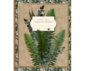 Vintage Floral Composition Notebook: Fern Edition | Wide Ruled Pages | Deep Green Botanical Cover | 110 Pages
