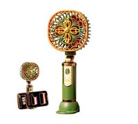 Vintage Floral Handheld Fan, Mini USB Rechargeable Portable Fan with 3 Speeds, Powerful Airflow, Long Lasting Battery, Summer Small Gifts for Women Men (Green)