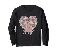 Vintage Floral Heart Breast Cancer Awareness Maglia a Manica