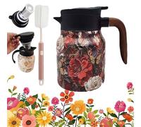 Vintage Floral Pattern Tea - Built-In Infuser, Infinite Tea Pot, Stainless Steel Tea Pot with Infuser for Loose Tea for Hot Cold Drinks (E,1000ML)