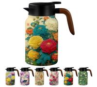 Vintage Floral Pattern Tea Pots, Built-in Infuser,Large Teapot with Infuser, Vintage Floral Teapot Stainless Steel Thermal Carafe, Flower Pattern Insulated Infusers Pot for Home Office Car (#B)