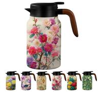 Vintage Floral Pattern Tea Pots, Built-in Infuser,Large Teapot with Infuser, Vintage Floral Teapot Stainless Steel Thermal Carafe, Flower Pattern Insulated Infusers Pot for Home Office Car (#C)