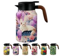 Vintage Floral Pattern Tea Pots, Built-in Infuser,Large Teapot with Infuser, Vintage Floral Teapot Stainless Steel Thermal Carafe, Flower Pattern Insulated Infusers Pot for Home Office Car (#E)