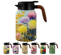 Vintage Floral Pattern Tea Pots, Built-in Infuser,Large Teapot with Infuser, Vintage Floral Teapot Stainless Steel Thermal Carafe, Flower Pattern Insulated Infusers Pot for Home Office Car (#F)