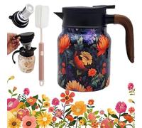 Vintage Floral Pattern Tea Thermos - Built-In Infuser, Infinite Tea Pot, Stainless Steel Tea Pot with Infuser for Loose Tea for Hot Cold Drinks (A,800ML)