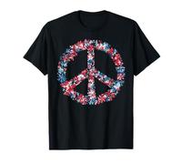 Vintage Floral Simbolo Pace Amore Hippie Bandiera USA 4 luglio Maglietta