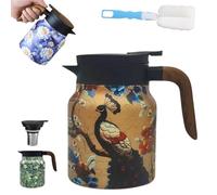 Vintage Floral Teapot With Built In Infuser, V-Shaped Spout Multi-Layer Heat Retention Stainless Steel Kettle, Spill-Free Thermal Carafe With Lid For Hot Drinks Loose Tea