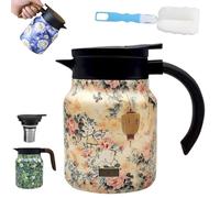 Vintage Floral Teapot With Built In Infuser, V-Shaped Spout Multi-Layer Heat Retention Stainless Steel Kettle, Spill-Free Thermal Carafe With Lid For Hot Drinks Loose Tea