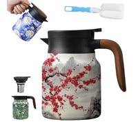 Vintage Floral Teapot With Built In Infuser, V-Shaped Spout Multi-Layer Heat Retention Stainless Steel Kettle, Spill-Free Thermal Carafe With Lid For Hot Drinks Loose Tea