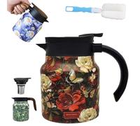 Vintage Floral Teapot With Built In Infuser, V-Shaped Spout Multi-Layer Heat Retention Stainless Steel Kettle, Spill-Free Thermal Carafe With Lid For Hot Drinks Loose Tea