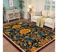 Vintage floreali lavabili 90x150 Tappeto antiscivolo Boho Tappeti da bagno morbidi per piccole aree Tappeti da porta zerbini interno Nero arancione giallo per aree botaniche per la camera da