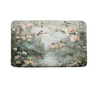 Vintage Flower Birds Asian Style Flower Botanical Trees Branch Mountain Landscape Tappeto Entrata Lavabile In Lavatrice Tappeti Da Bagno Assorbente Zerbino Ingresso Per Esterno Vasca 40X60Cm